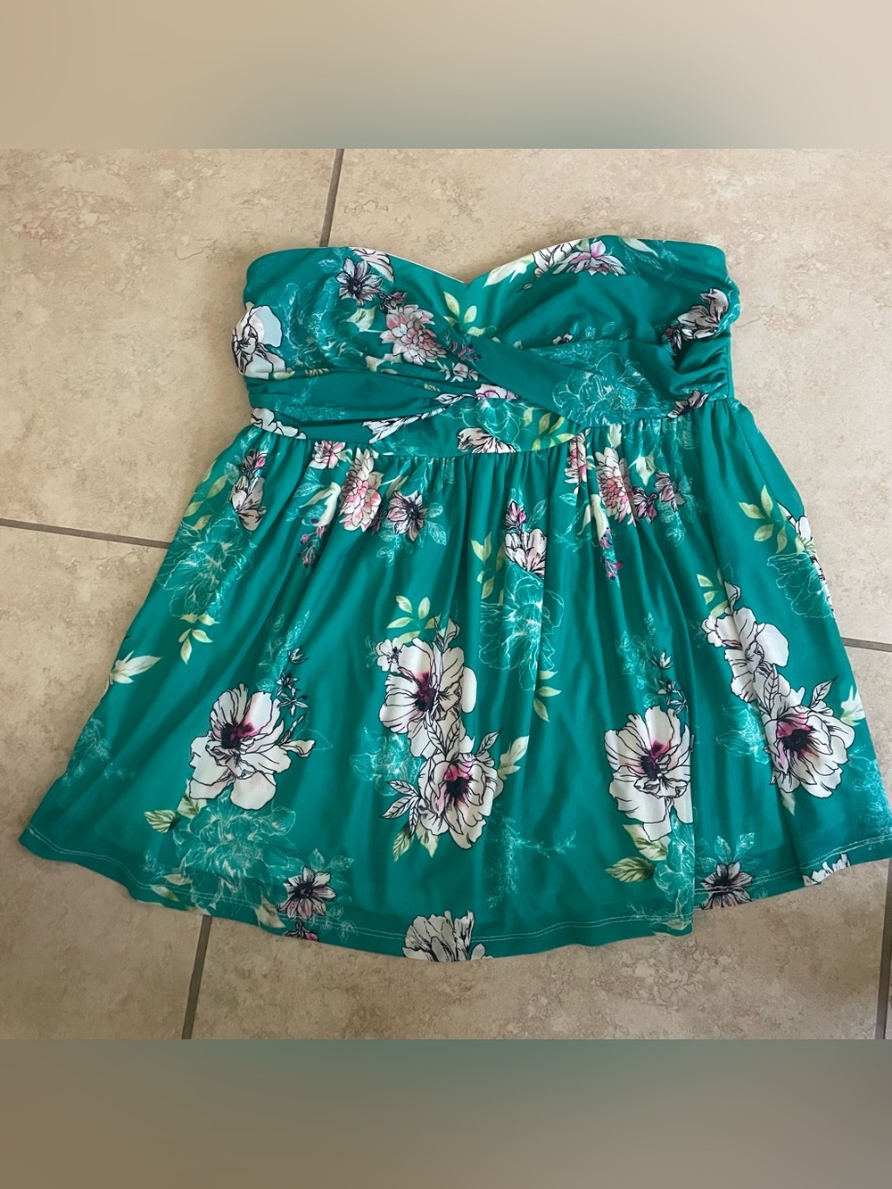 torrid Teal and White Floral Strapless Dress